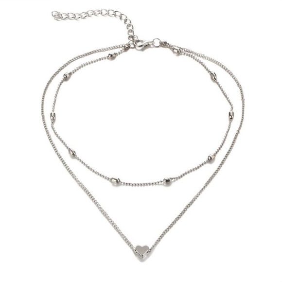 2 Layer Heart Chain Necklace Choker - Picture 3 of 4